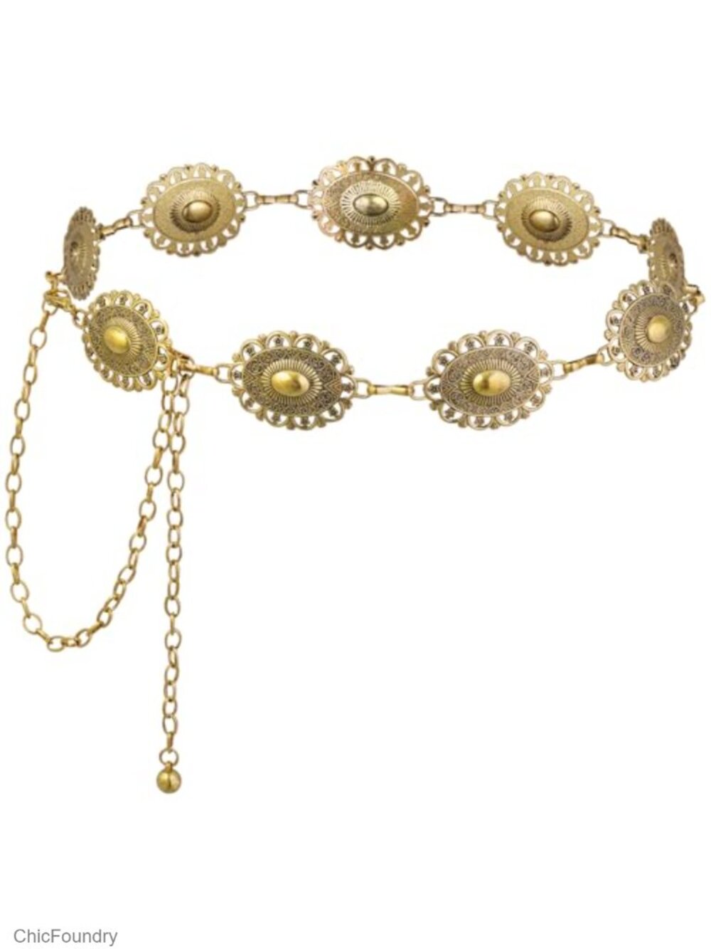 Metal Chain Belt for Women Western Oval Concho Waist Belt for Dresses Jeans